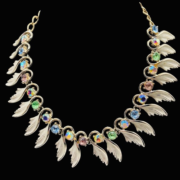 Vintage ART Arthur Pepper Enamel Leaf and Pastel Rhinestone Set - Picture 3 of 9